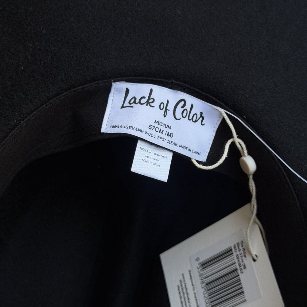 Lack of Color The River Hat Black Wool Felt Wide Brim Western Fedora Medium 57cm - Picture 3 of 9
